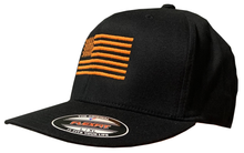Load image into Gallery viewer, American Flag Stretch Fit Hat - Safety Orange on Black
