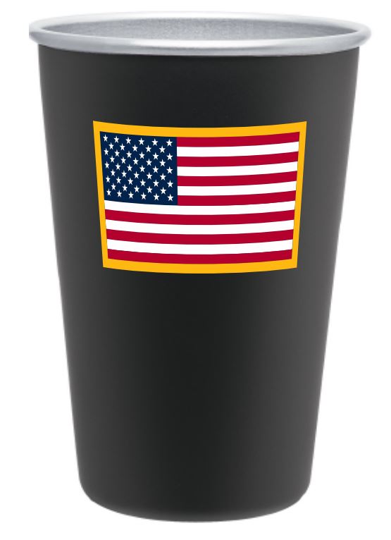 American Flag Patch Black Stainless Steel Pint