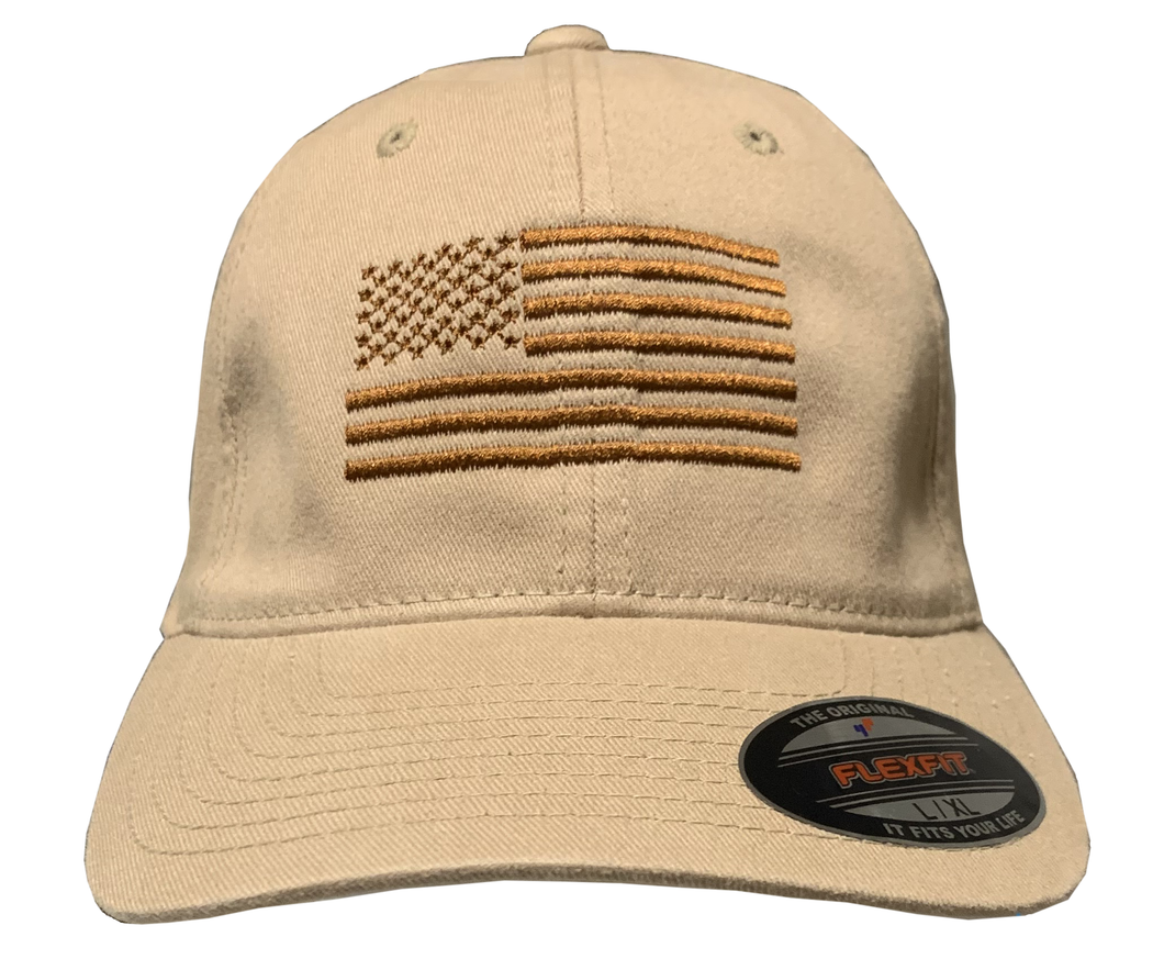 American Flag Stretch Fit Hat - Vintage Desert Tan