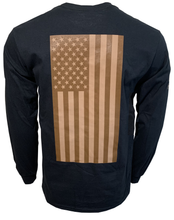 Load image into Gallery viewer, American Flag - Adult Long Sleeve T - Desert Tan on Black
