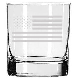 Etched American Flag Rocks Glass