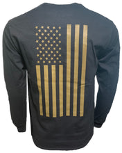 Load image into Gallery viewer, American Flag - Adult Long Sleeve T - Olive Drab on Black
