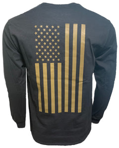 American Flag - Adult Long Sleeve T - Olive Drab on Black