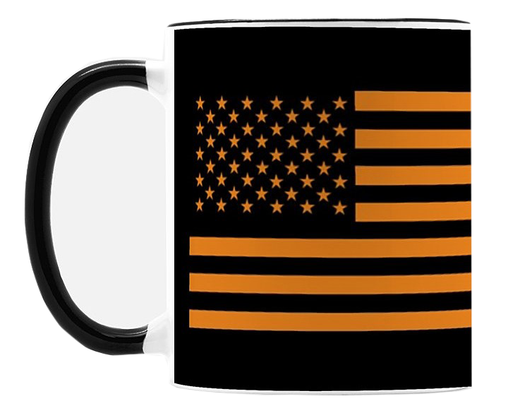 American Flag Mug - 11oz - Safety Orange on Black