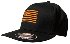 American Flag Stretch Fit Hat - Safety Orange on Black