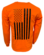 Load image into Gallery viewer, American Flag - Adult Long Sleeve T - Safety Orange
