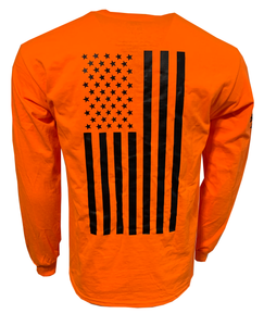 American Flag - Adult Long Sleeve T - Safety Orange