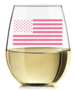 Pink American Flag Stemless Wine Glass